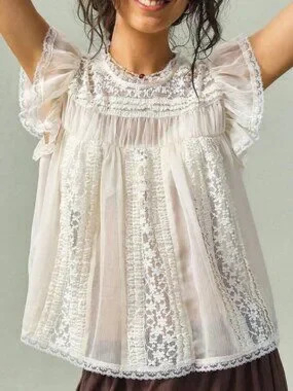 Apricot Boho Women's Lace Patchwork Cap Sleeve Blouse